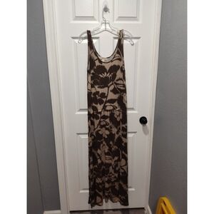 Michael Kors Brown &‎ Beige Floral Jersey Knit Maxi Dress Sleeveless Size Medium